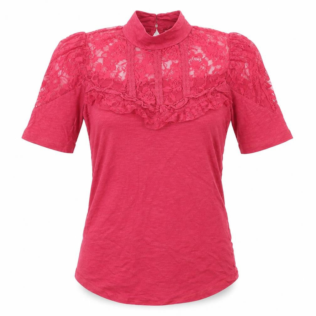 Miss Selfridge Womens Pink Cotton Basic Blouse Size 8 High Neck - Lace Detail