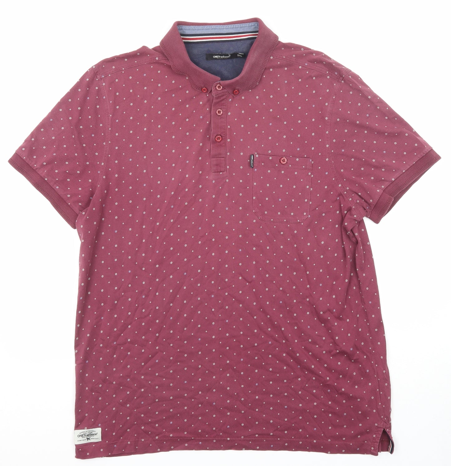 One True Saxon Mens Purple Geometric Cotton Polo Size 2XL Collared Button