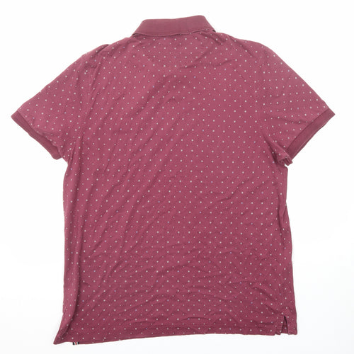 One True Saxon Mens Purple Geometric Cotton Polo Size 2XL Collared Button