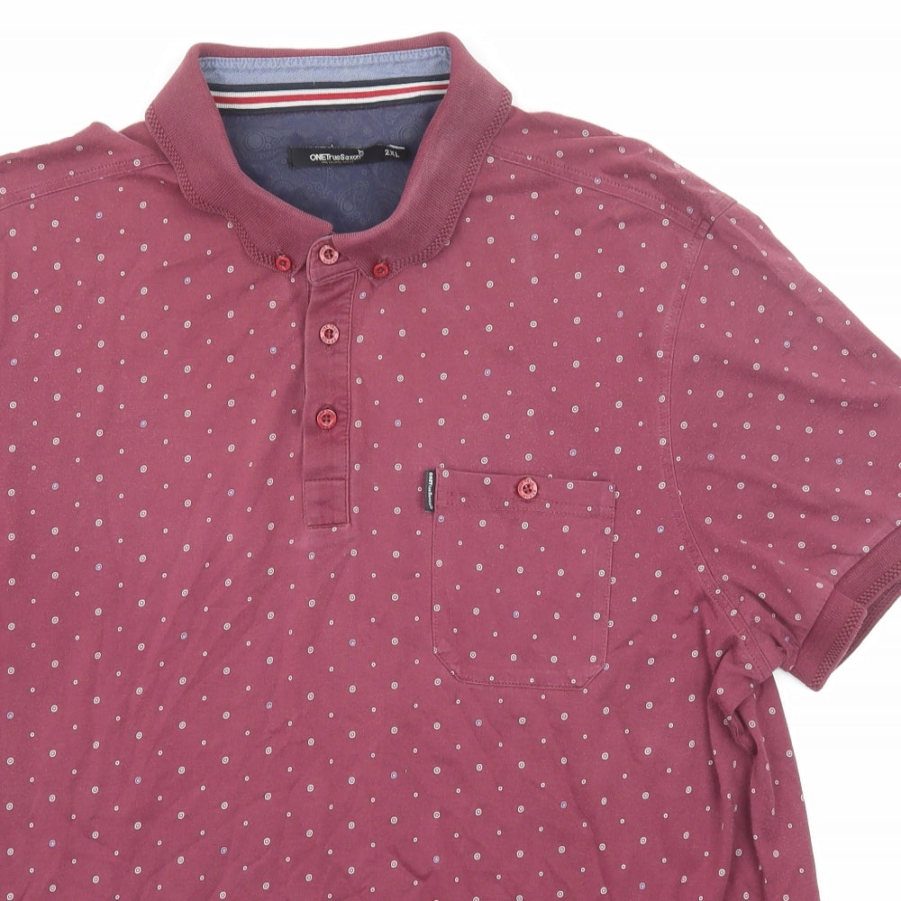 One True Saxon Mens Purple Geometric Cotton Polo Size 2XL Collared Button