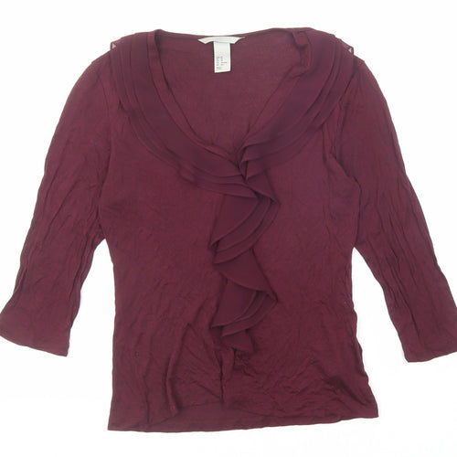 H&M Womens Purple Viscose Basic Blouse Size XS V-Neck
