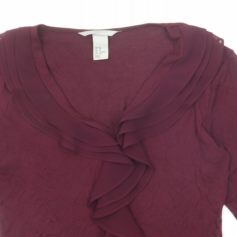 H&M Womens Purple Viscose Basic Blouse Size XS V-Neck