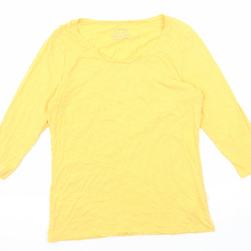 Fat Face Womens Yellow Cotton Basic T-Shirt Size 14 Boat Neck