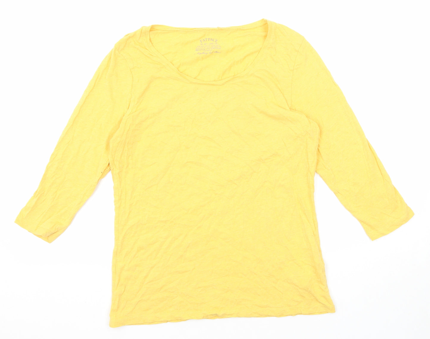 Fat Face Womens Yellow Cotton Basic T-Shirt Size 14 Boat Neck
