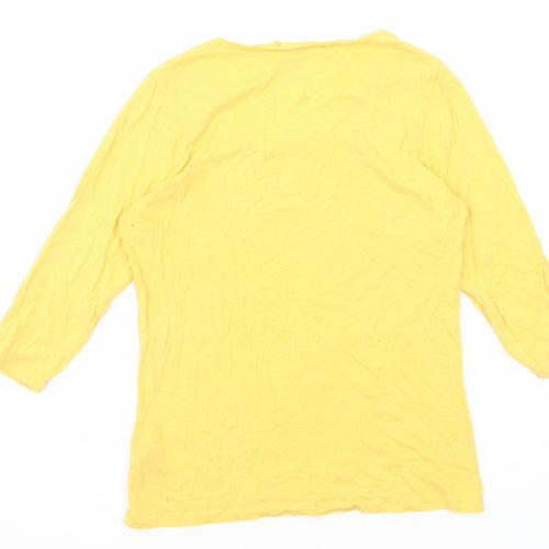 Fat Face Womens Yellow Cotton Basic T-Shirt Size 14 Boat Neck