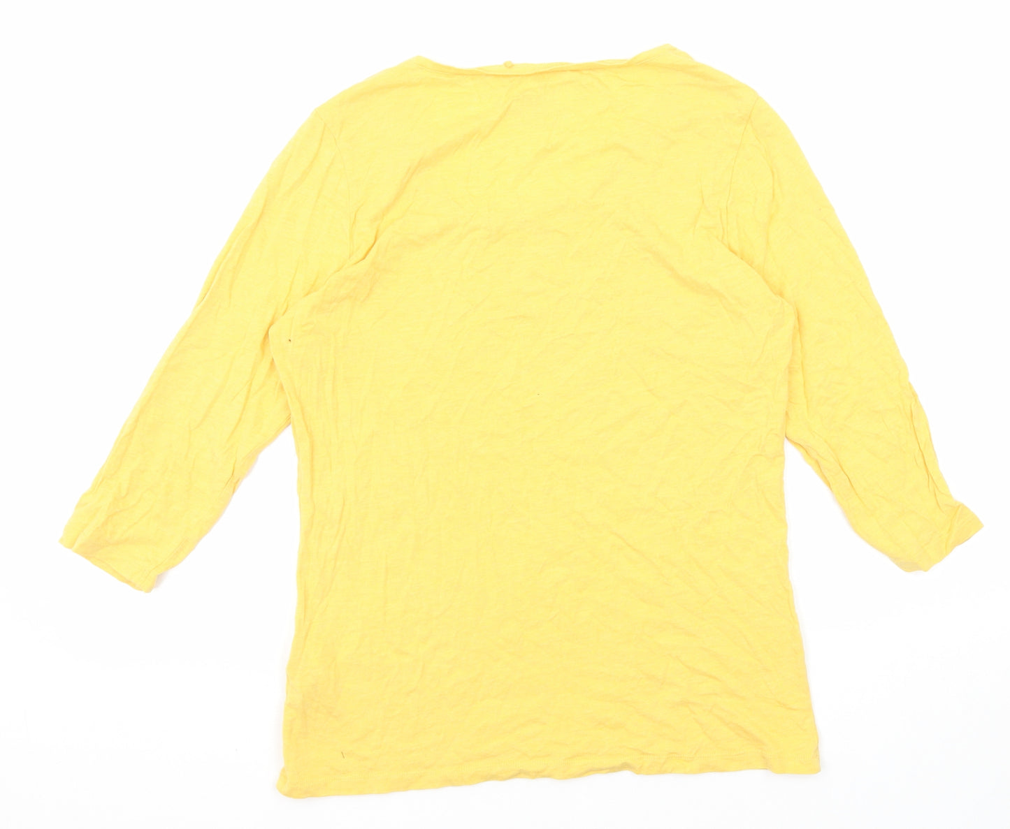 Fat Face Womens Yellow Cotton Basic T-Shirt Size 14 Boat Neck