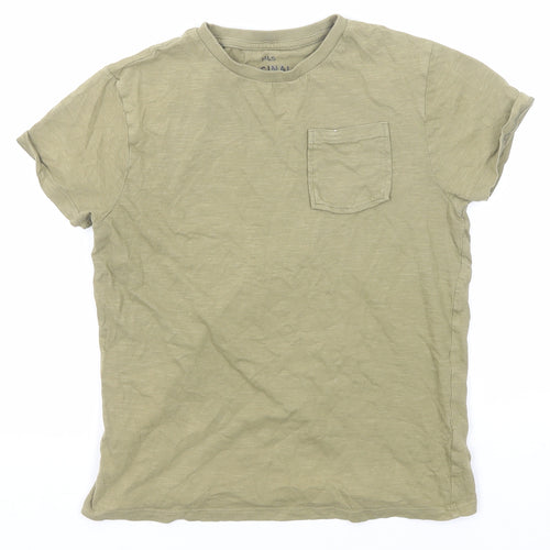Marks and Spencer Boys Green Cotton Basic T-Shirt Size 10-11 Years Round Neck Pullover