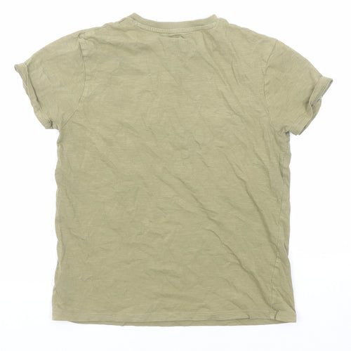 Marks and Spencer Boys Green Cotton Basic T-Shirt Size 10-11 Years Round Neck Pullover
