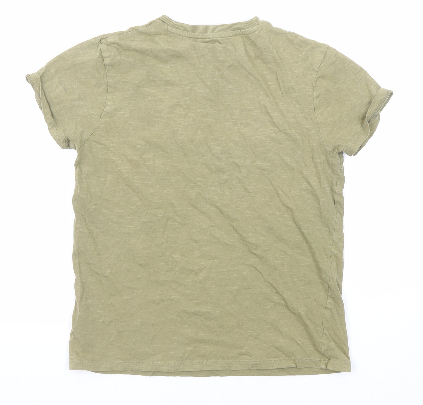 Marks and Spencer Boys Green Cotton Basic T-Shirt Size 10-11 Years Round Neck Pullover