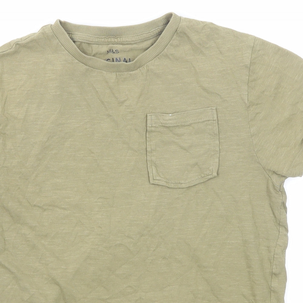 Marks and Spencer Boys Green Cotton Basic T-Shirt Size 10-11 Years Round Neck Pullover