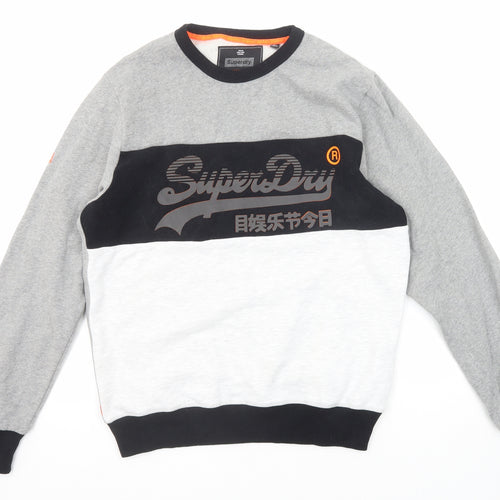 Superdry Mens Grey Cotton Pullover Sweatshirt Size XL - Colourblock