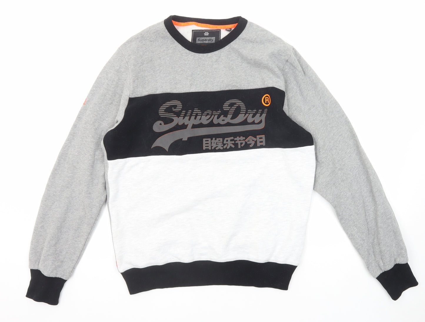 Superdry Mens Grey Cotton Pullover Sweatshirt Size XL - Colourblock