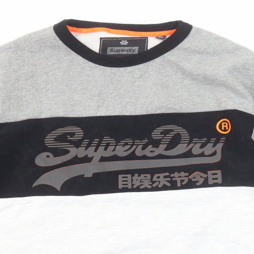 Superdry Mens Grey Cotton Pullover Sweatshirt Size XL - Colourblock