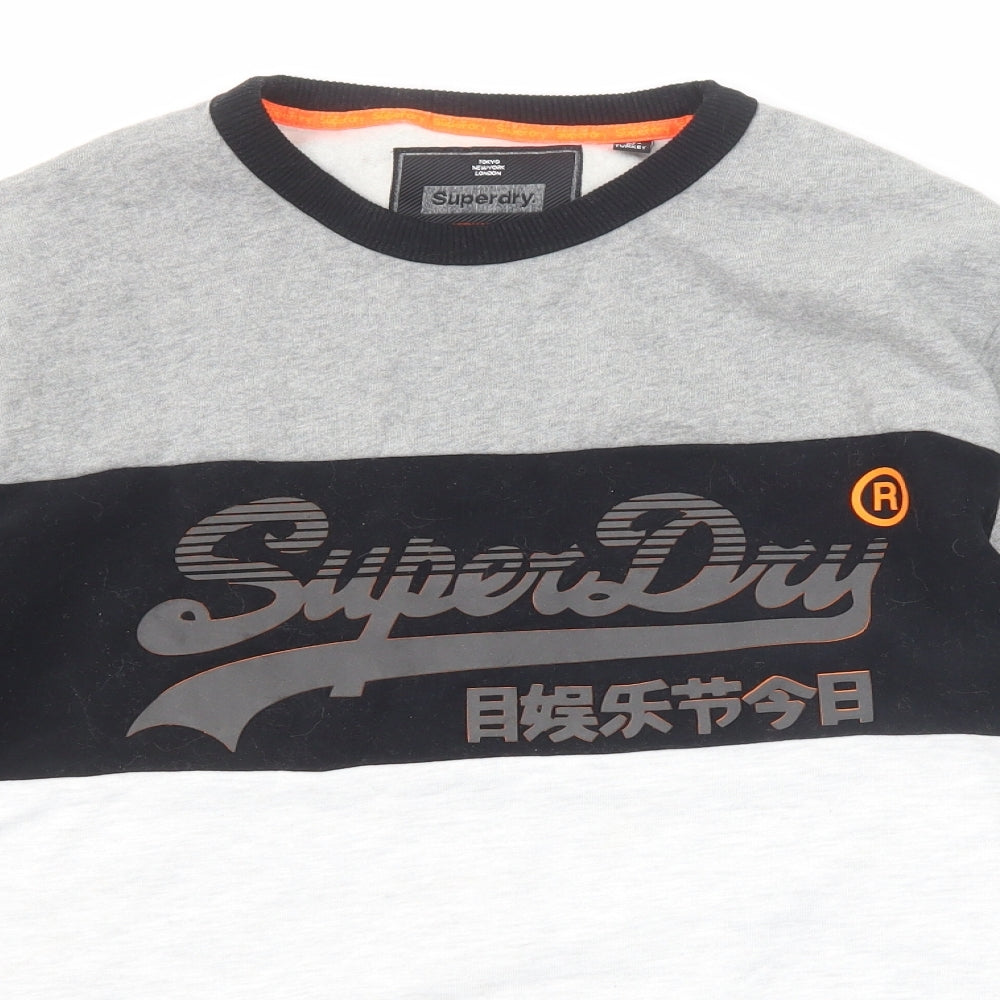Superdry Mens Grey Cotton Pullover Sweatshirt Size XL - Colourblock