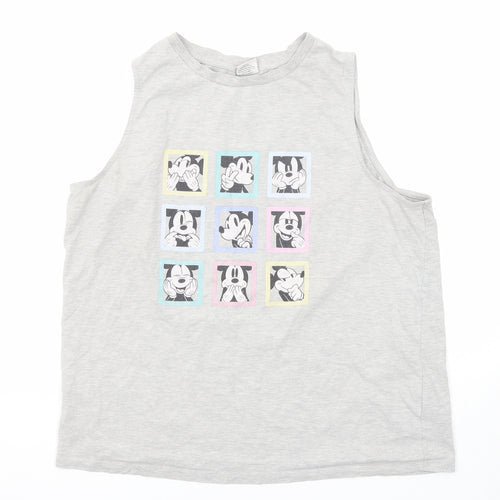 Disney Womens Grey Cotton Basic Tank Size 20 Crew Neck - Mickey Mouse