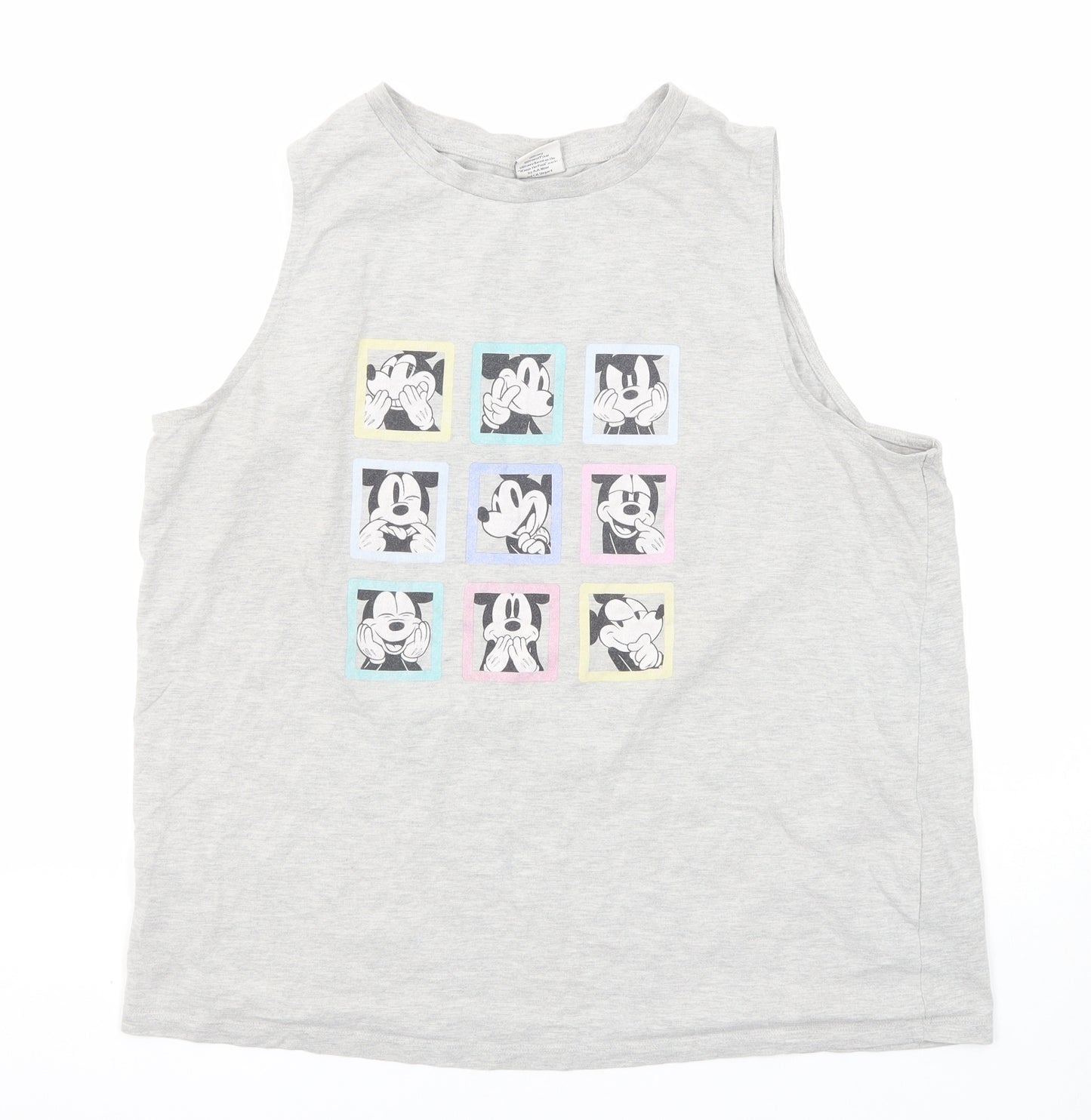 Disney Womens Grey Cotton Basic Tank Size 20 Crew Neck - Mickey Mouse