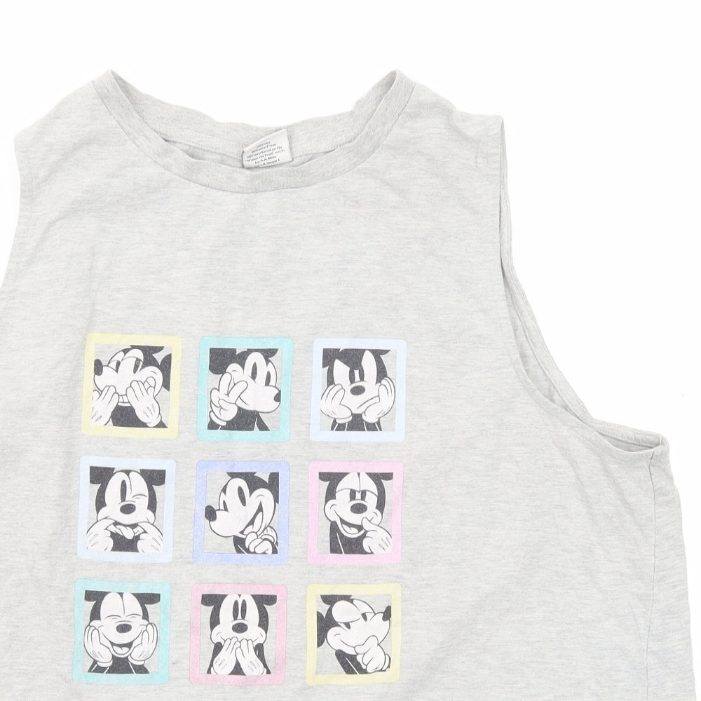 Disney Womens Grey Cotton Basic Tank Size 20 Crew Neck - Mickey Mouse