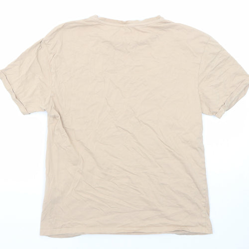 Design Arc Girls Beige Cotton Pullover T-Shirt Size 13 Years Crew Neck Pullover - Butterfly