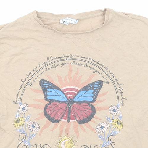 Design Arc Girls Beige Cotton Pullover T-Shirt Size 13 Years Crew Neck Pullover - Butterfly