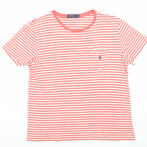 Polo Ralph Lauren Mens Red Striped Cotton T-Shirt Size L Round Neck