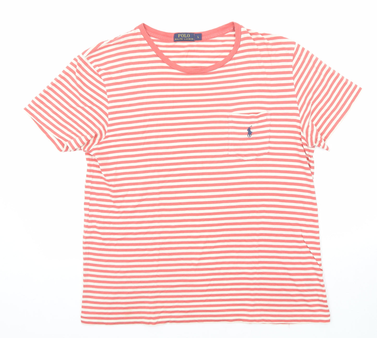 Polo Ralph Lauren Mens Red Striped Cotton T-Shirt Size L Round Neck