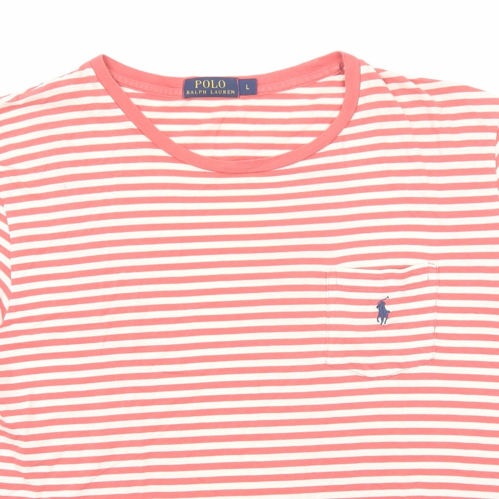 Polo Ralph Lauren Mens Red Striped Cotton T-Shirt Size L Round Neck