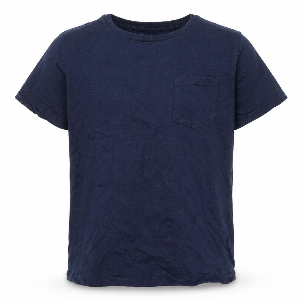Front view of Marks & Spencer boys’ blue cotton basic t-shirt, size 10-11, years round neck pullover