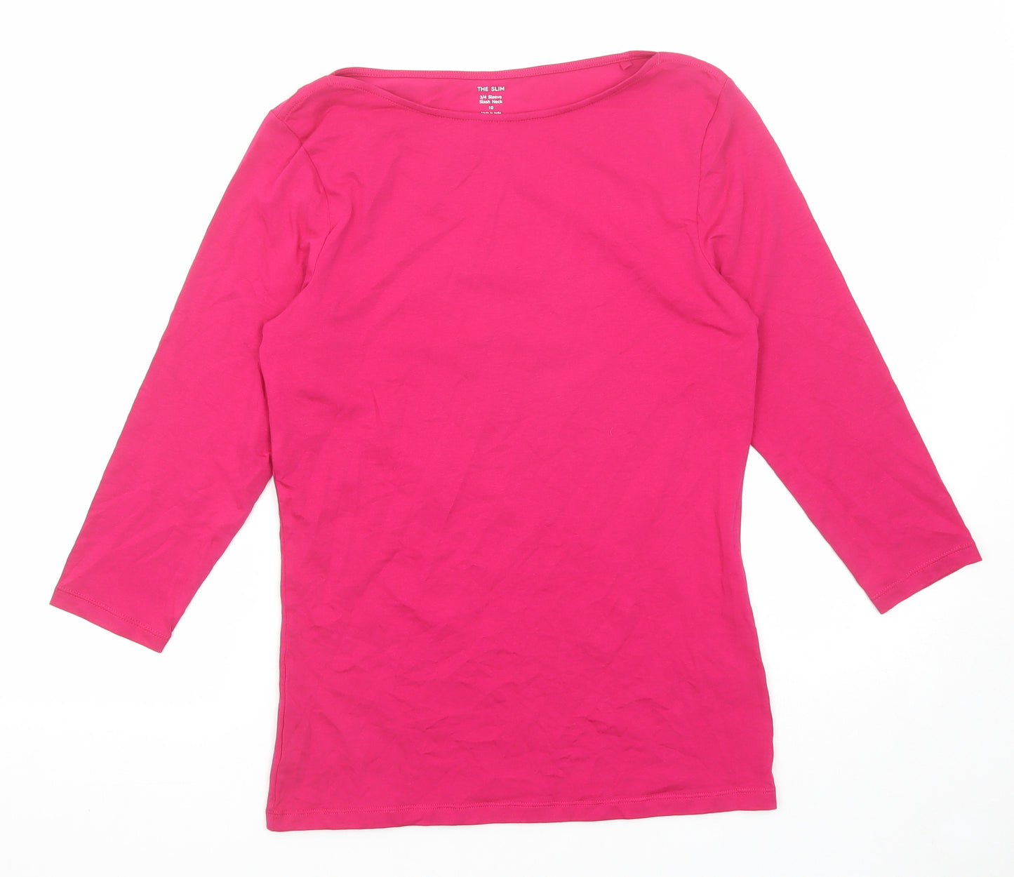 Marks and Spencer Womens Pink Cotton Basic T-Shirt Size 10 Round Neck