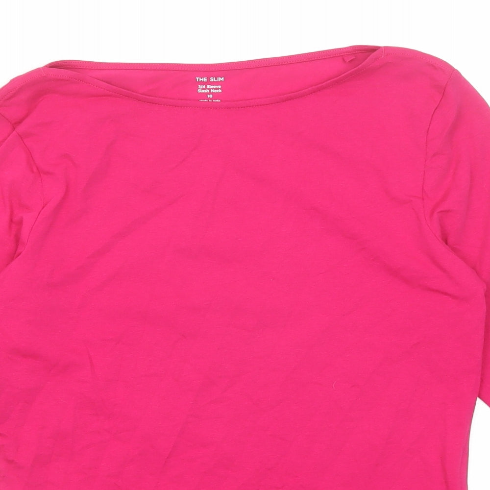 Marks and Spencer Womens Pink Cotton Basic T-Shirt Size 10 Round Neck