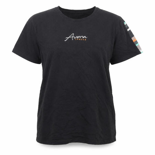 Front view of Avora women’s black cotton basic t-shirt, size XL, round neck