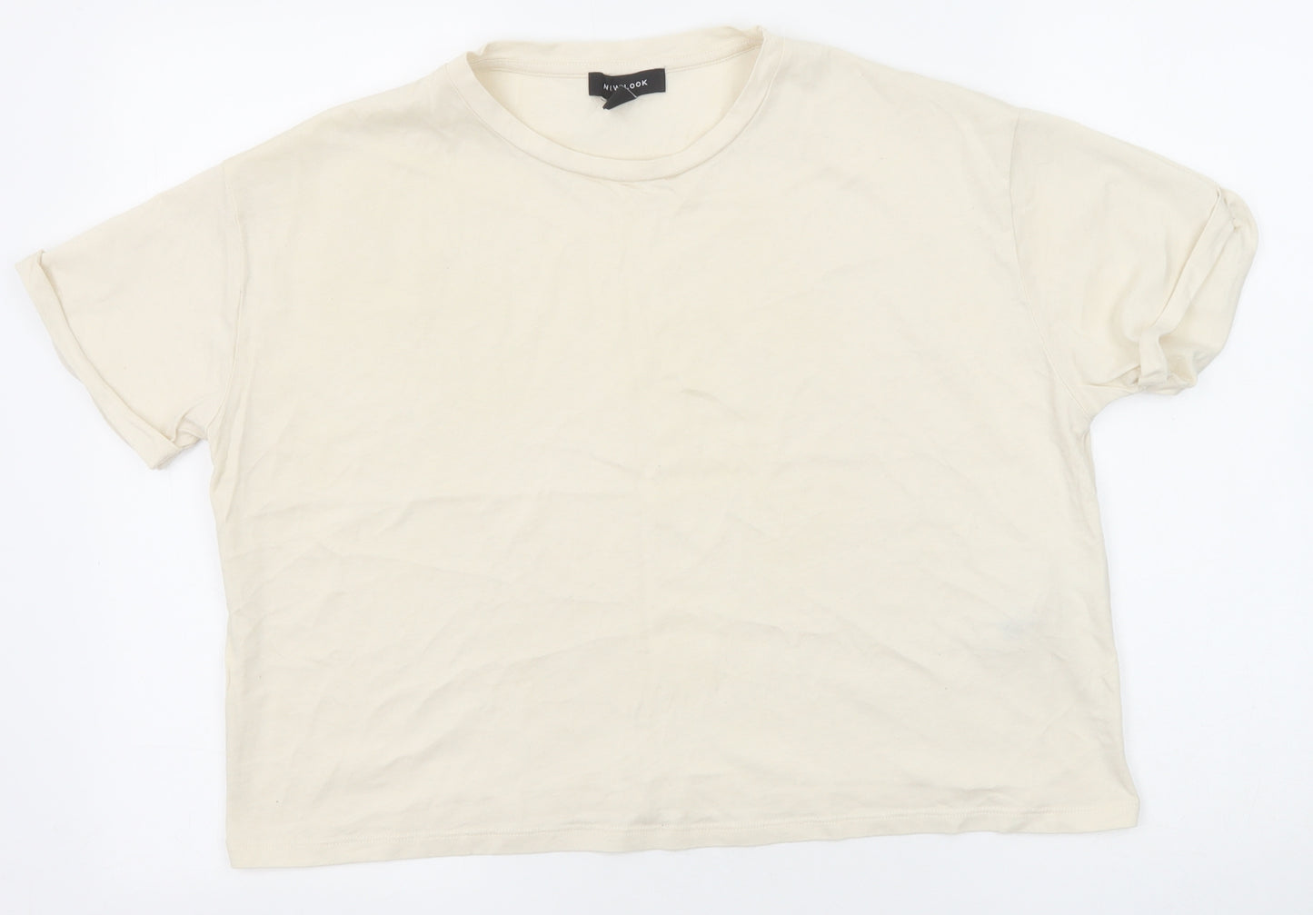 New Look Womens Beige Cotton Basic T-Shirt Size 14 Round Neck