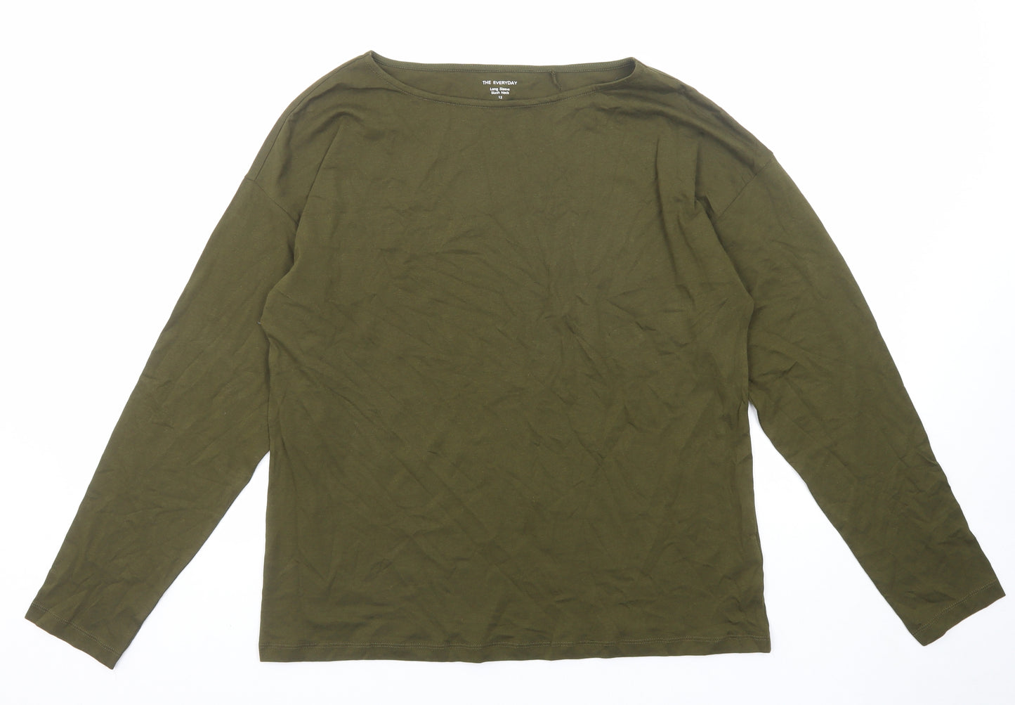 Marks and Spencer Womens Green Cotton Basic T-Shirt Size 12 Round Neck