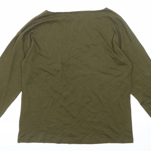 Marks and Spencer Womens Green Cotton Basic T-Shirt Size 12 Round Neck