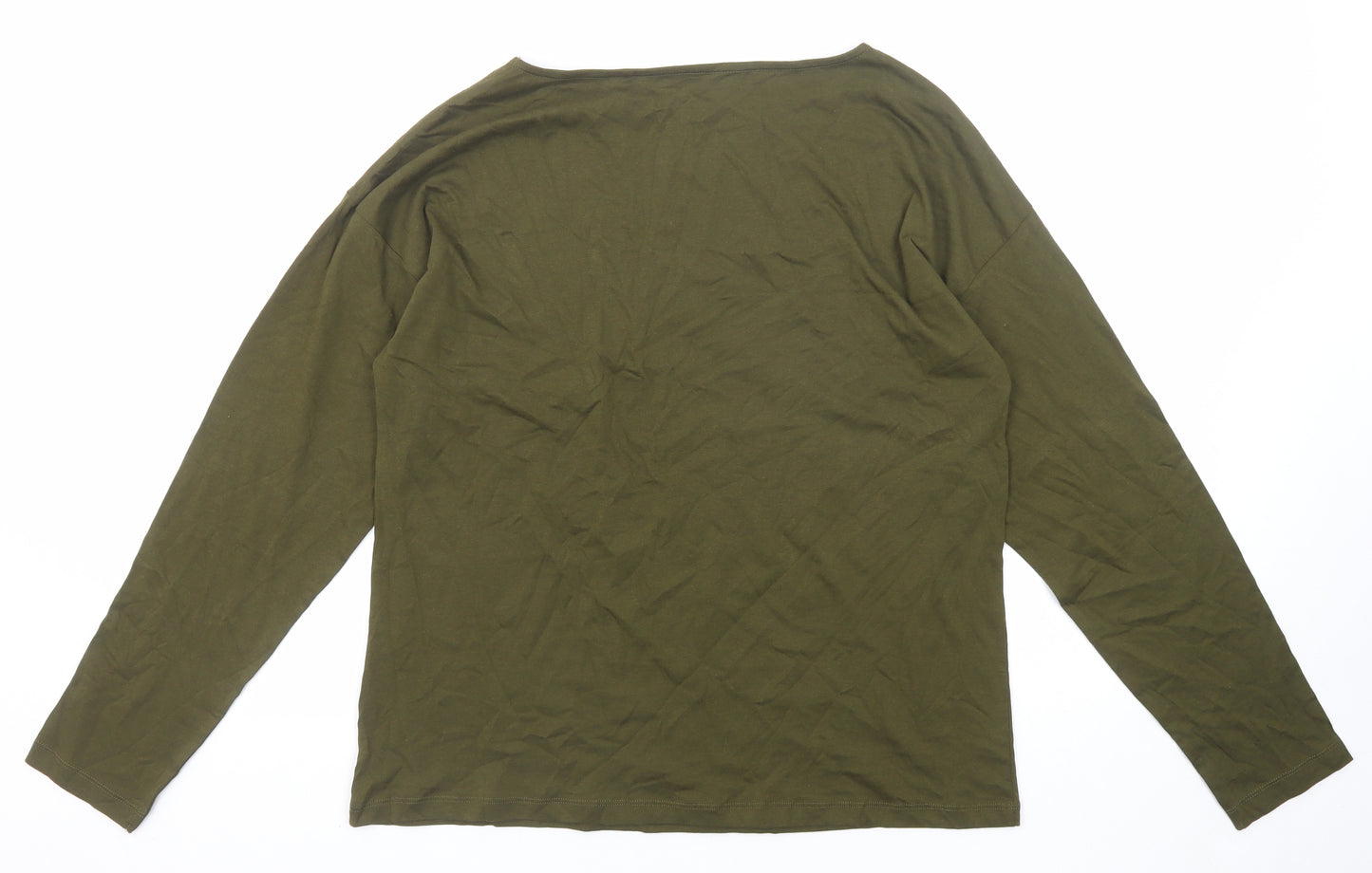 Marks and Spencer Womens Green Cotton Basic T-Shirt Size 12 Round Neck