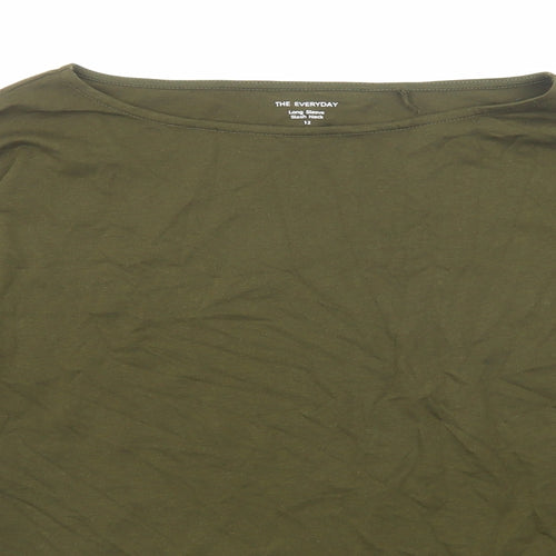 Marks and Spencer Womens Green Cotton Basic T-Shirt Size 12 Round Neck