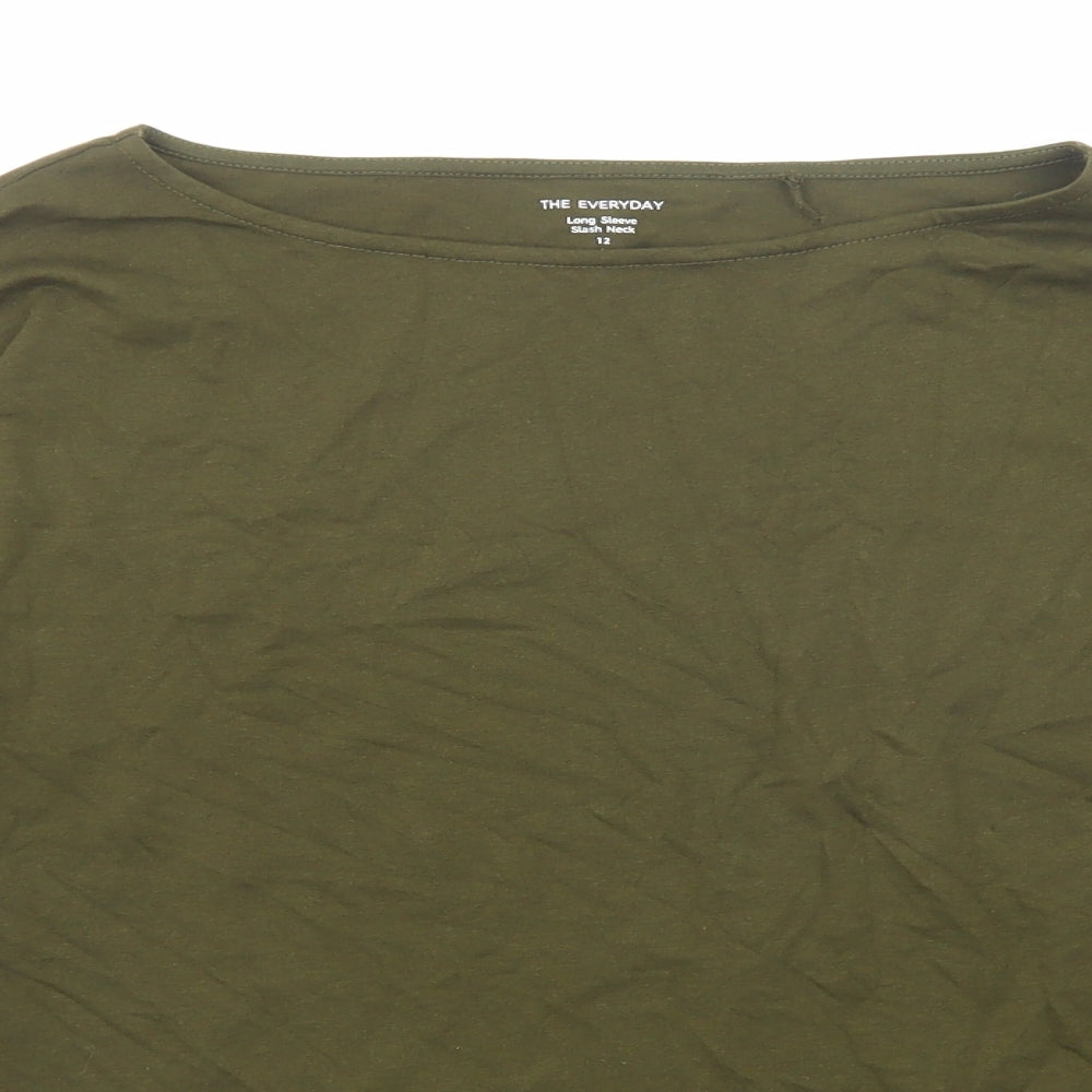 Marks and Spencer Womens Green Cotton Basic T-Shirt Size 12 Round Neck