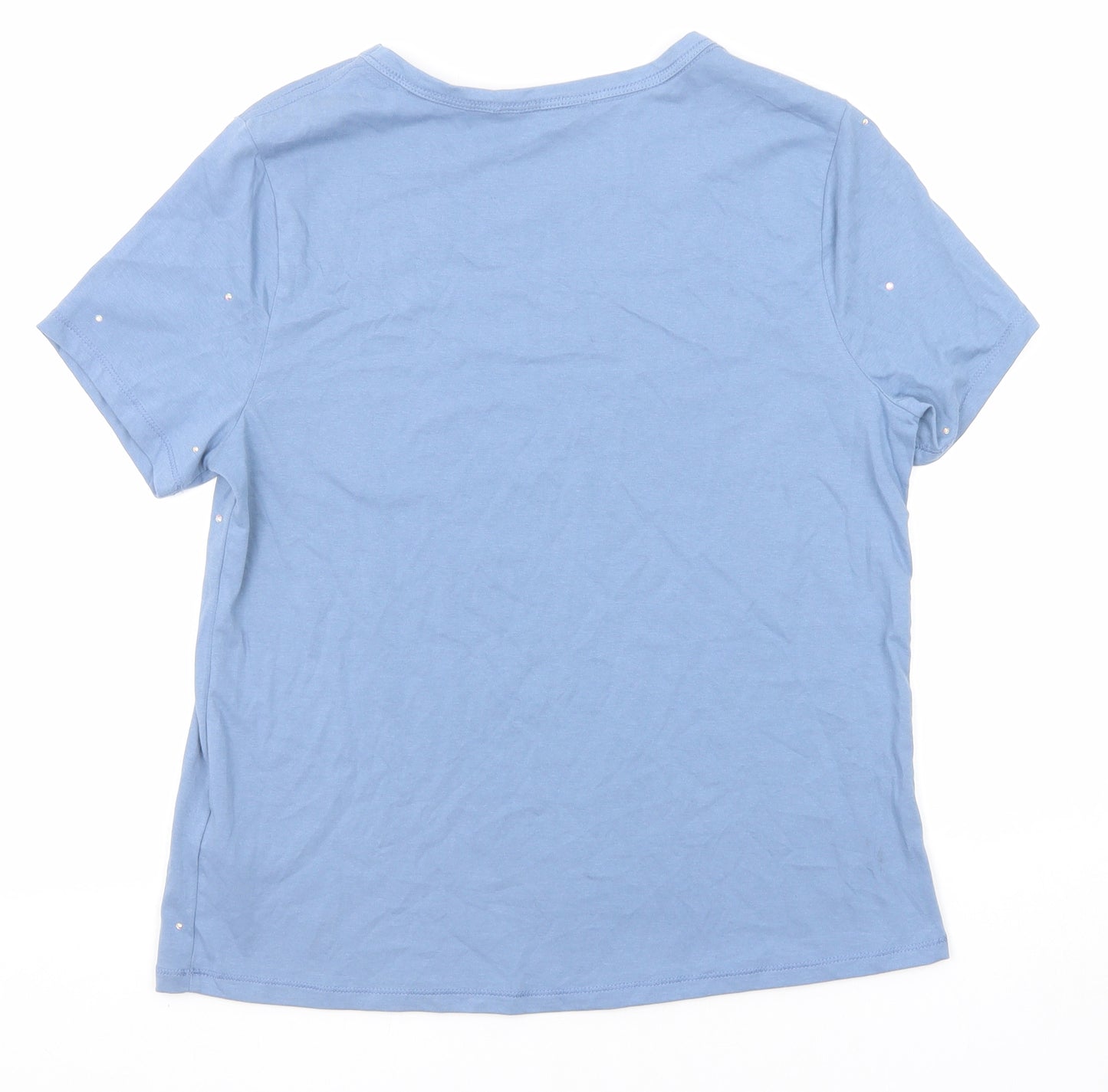 Marks and Spencer Womens Blue Cotton Basic T-Shirt Size 12 Round Neck