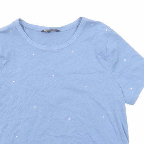 Marks and Spencer Womens Blue Cotton Basic T-Shirt Size 12 Round Neck