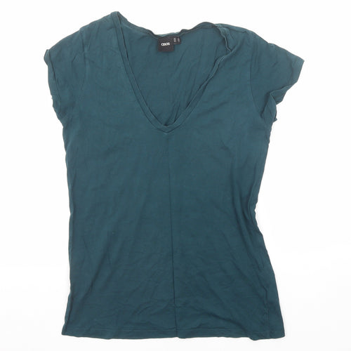 ASOS Womens Green Polyester Basic T-Shirt Size 12 V-Neck