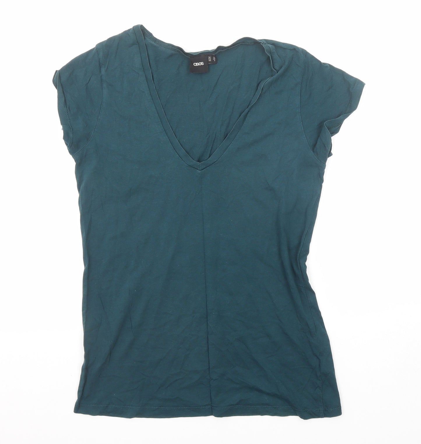ASOS Womens Green Polyester Basic T-Shirt Size 12 V-Neck