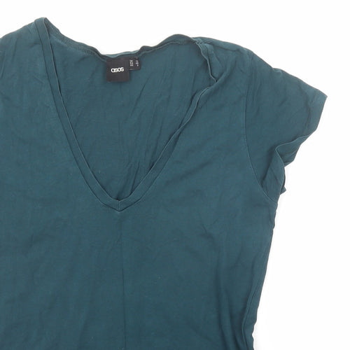 ASOS Womens Green Polyester Basic T-Shirt Size 12 V-Neck