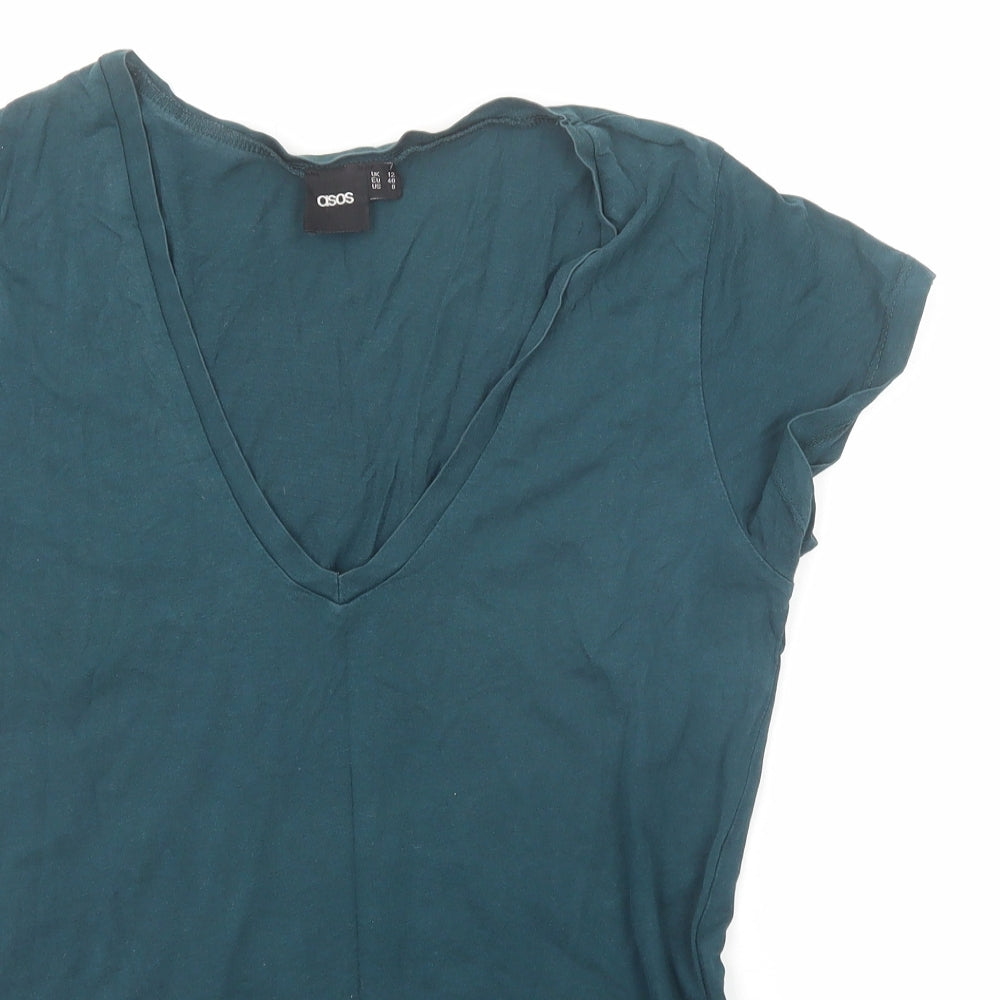 ASOS Womens Green Polyester Basic T-Shirt Size 12 V-Neck