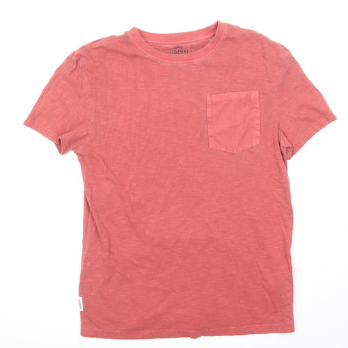 Marks and Spencer Boys Red Cotton Basic T-Shirt Size 12-13 Years Roll Neck Pullover