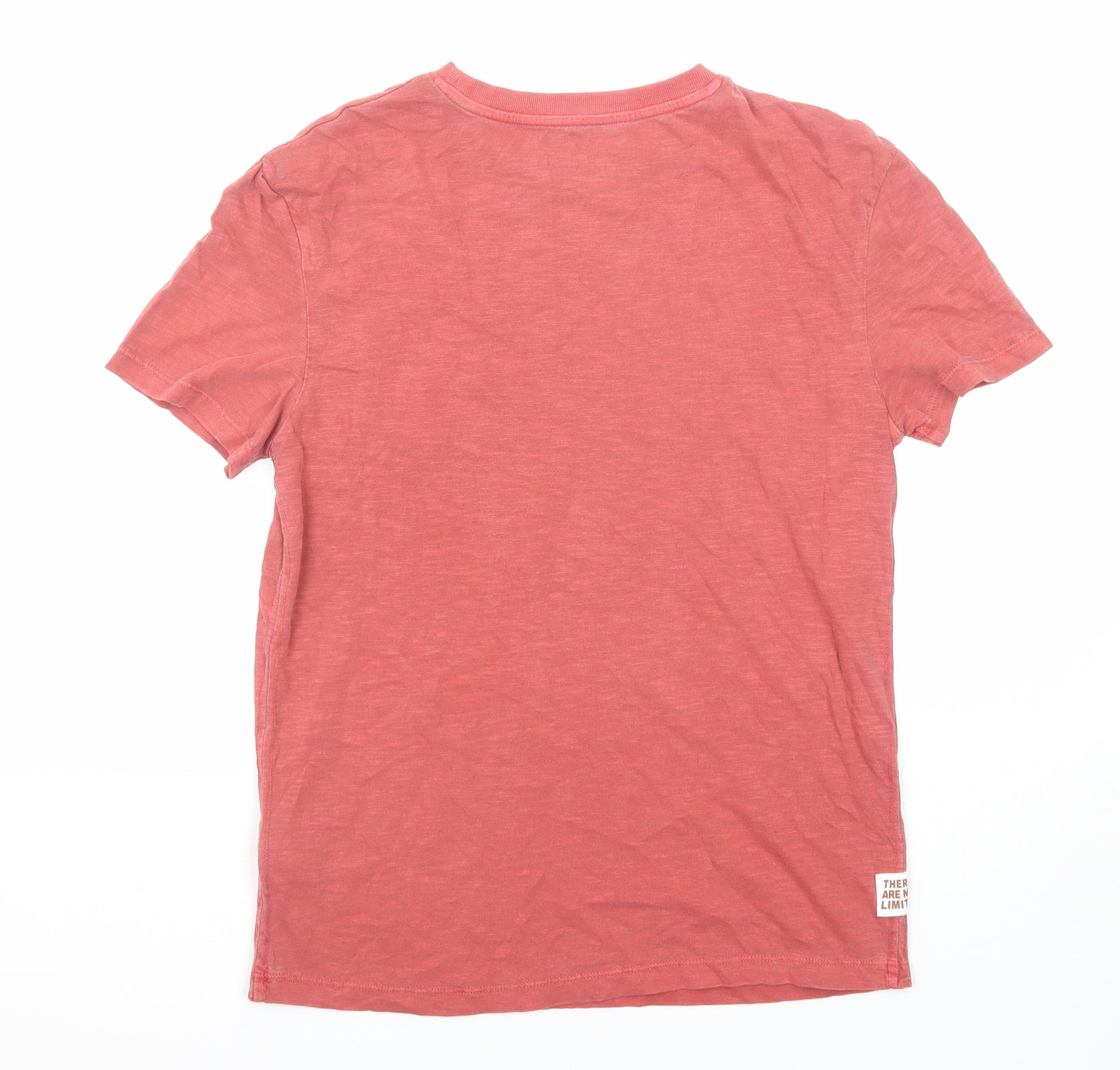 Marks and Spencer Boys Red Cotton Basic T-Shirt Size 12-13 Years Roll Neck Pullover