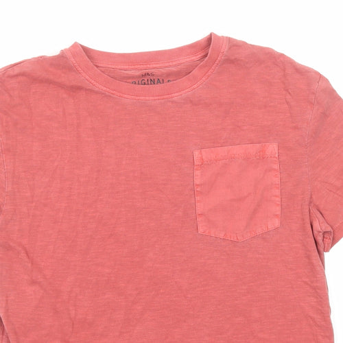 Marks and Spencer Boys Red Cotton Basic T-Shirt Size 12-13 Years Roll Neck Pullover