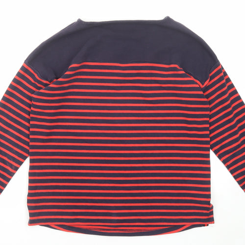 Marks and Spencer Womens Blue Striped Cotton Basic Blouse Size 12 Round Neck