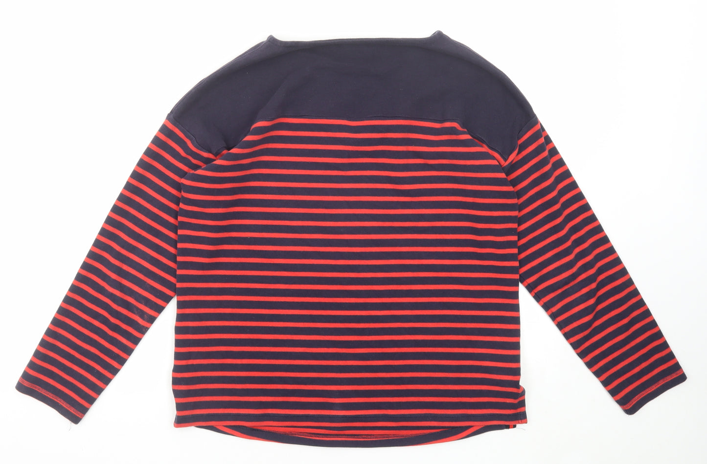 Marks and Spencer Womens Blue Striped Cotton Basic Blouse Size 12 Round Neck
