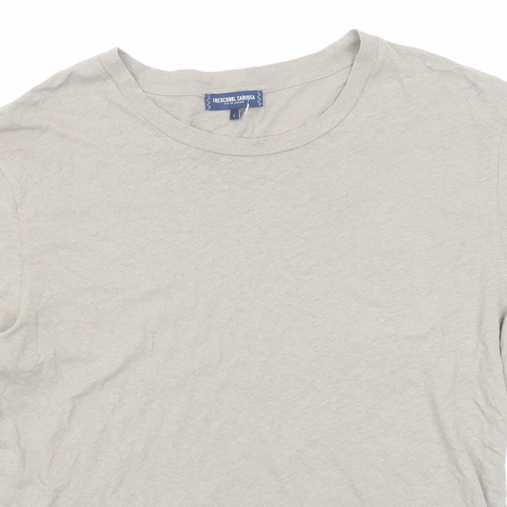 Frescobol Carioca Mens Grey Cotton T-Shirt Size L Round Neck