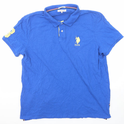 US Polo Assn. Mens Blue Cotton Polo Size 3XL Collared Button