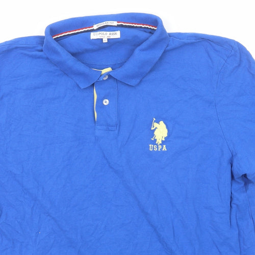 US Polo Assn. Mens Blue Cotton Polo Size 3XL Collared Button